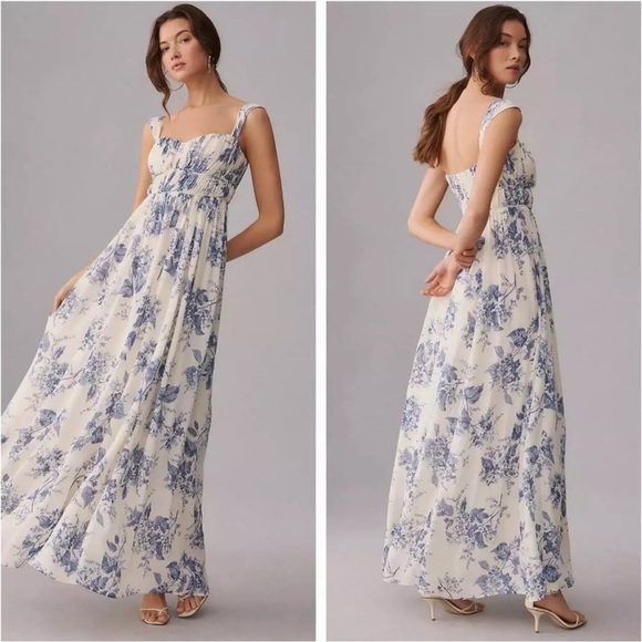 BHLDN REFORMATION Jayde Pale Blue Floral Maxi Dress Size 2 NWT - Picture 1 of 13